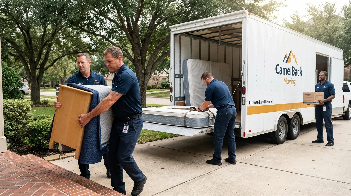 Crew loading residential truck for cross-state move from Sandusky, MI